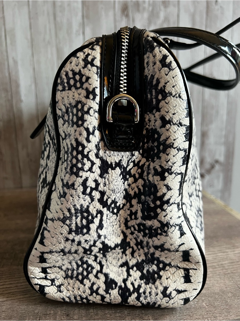 Coach Nancy Exotic Black & White Snake-Print Satchel - Picture 13 of 14